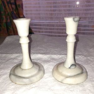 Vintage Hallmark white and grey marble candlesticks - set of 2
